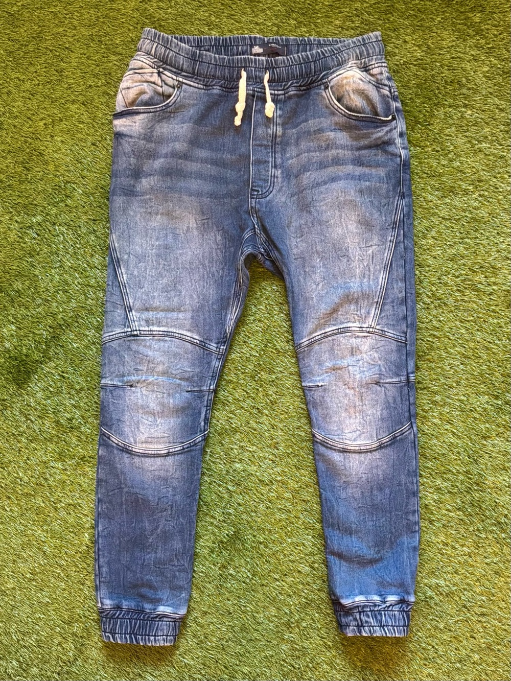 Zara Man Soft Denim Print Jogger Sweatpants Blue XL